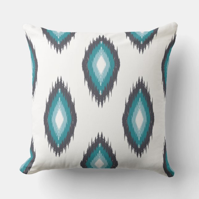 Cute mönster blue och white Ikat Seamless Teal Kudde (Framsida)