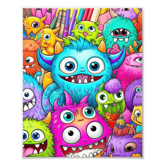 Cute Monster Doodles Fototryck (Framsidan)
