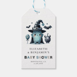 Cute Monster Fall Halloween Blue Coed Baby Shower Presentetikett