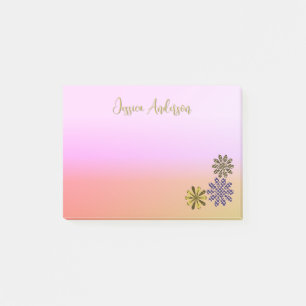 Cute Mönster Flowers Rosa Background Blommigt Post-it Block