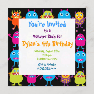 Cute Monster Födelsedagsfest inbjudan-mallar Inbjudningar