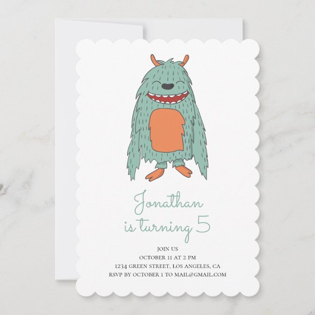 Cute monster. Födelsedagsfest inbjudan. Pojke Inbjudningar (Framsida)