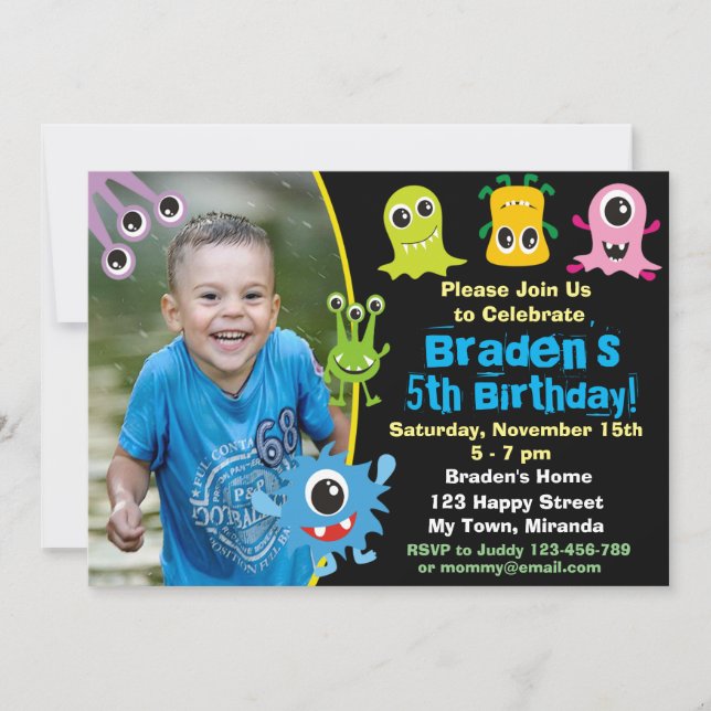 Cute Monster-födelsedagsinbjudan Inbjudningar (Framsida)