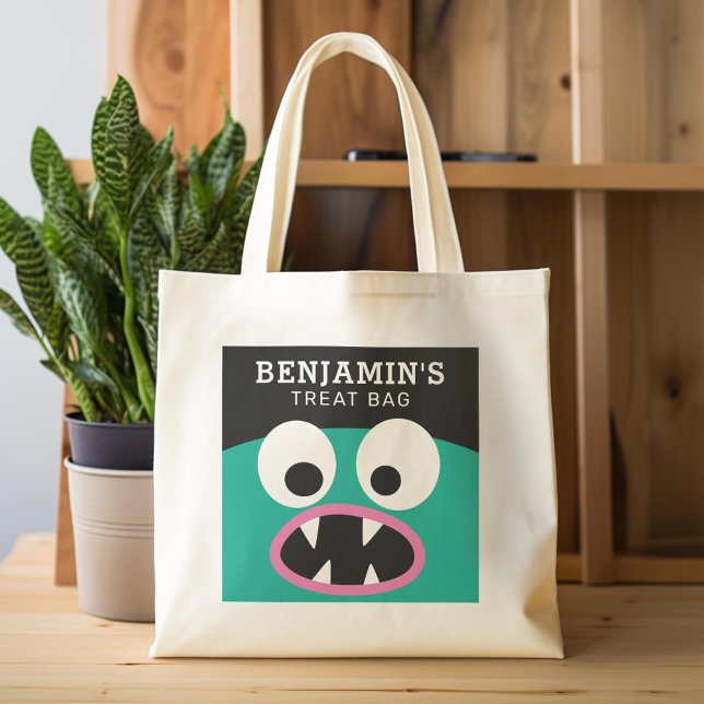Cute Monster för eget namn för happy halloween-beh Tygkasse (Custom Tote Bag)