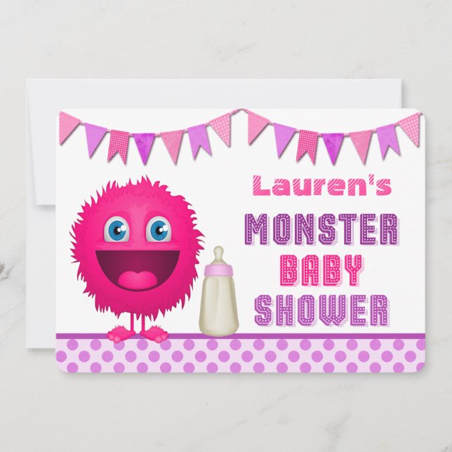 Cute Monster Girl Baby Shower Inbjudningar (Framsida)