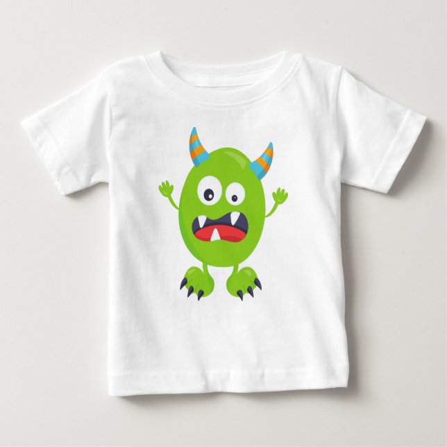 Cute Monster, Grönt Monster, finansmonster, horn T Shirt (Framsida)