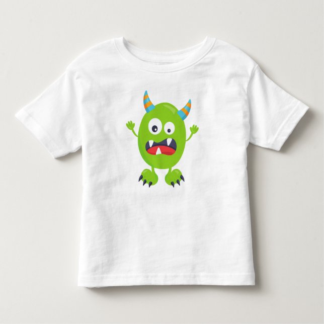 Cute Monster, Grönt Monster, finansmonster, horn T Shirt (Framsida)