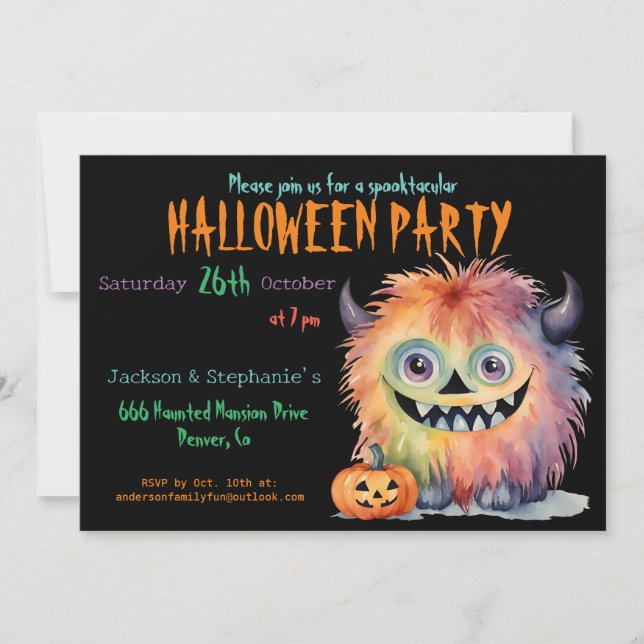 Cute Monster Halloween fest Inbjudningar (Framsida)