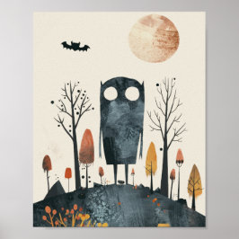 Cute Monster i Spooky Halloween Scenery Nursery Poster