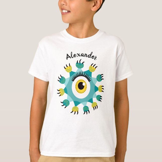 Cute Monster Kid Namn T Shirt (Framsida)