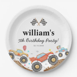 Cute Monster Lastbil Bash Car Tävling Flaggor föde