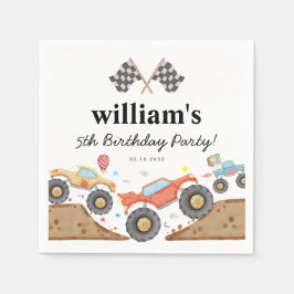 Cute Monster Lastbil Bash Car Tävling Flaggor föde Pappersservett