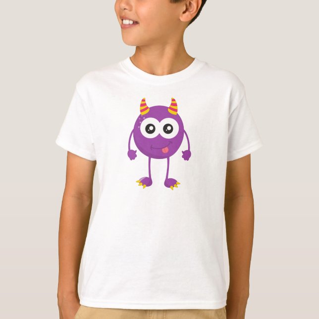 Cute Monster, Lila Monster, finansmonster, horn T Shirt (Framsida)