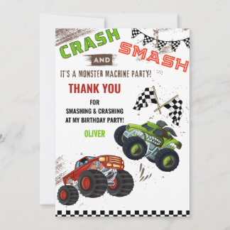 Cute Monster Maskin Car Lastbil Kid Birthday Boy Tack Kort