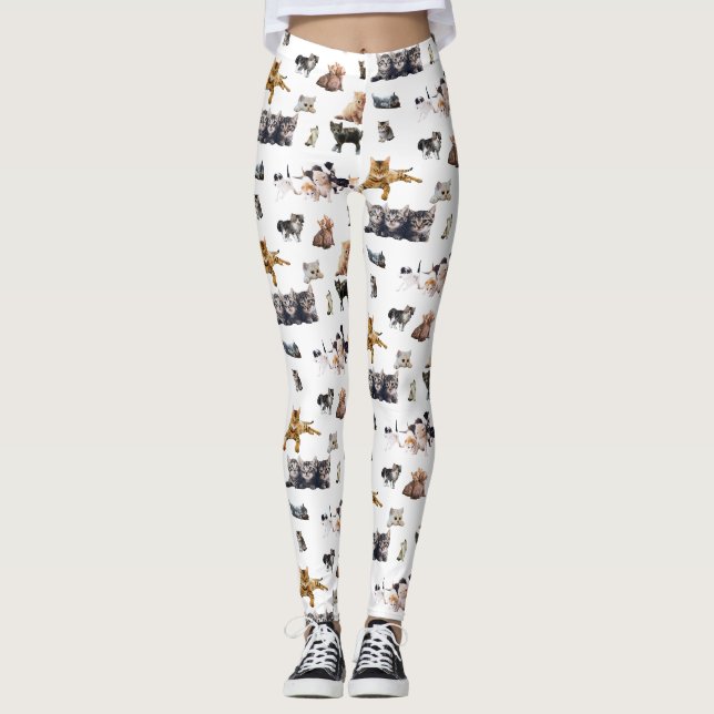 Cute mönster med fotografier av katter och kattung leggings (Framsida)