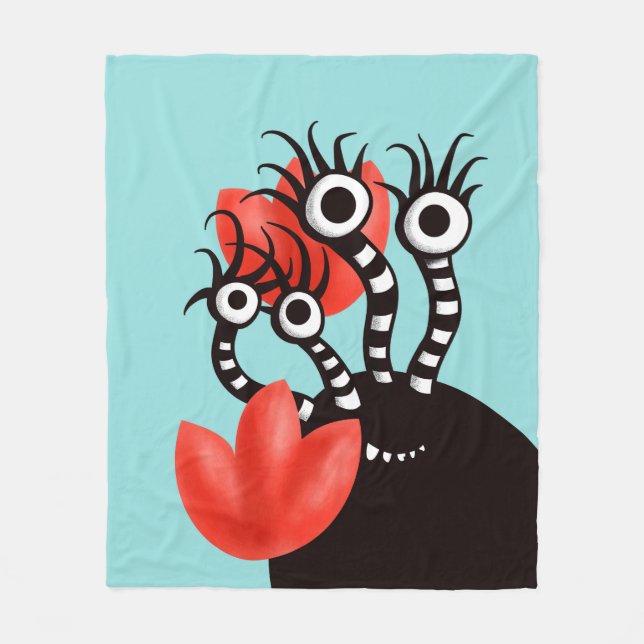 Cute Monster med fyra Öga Abstrakt Tulips Kids Fleecefilt (Framsidan)