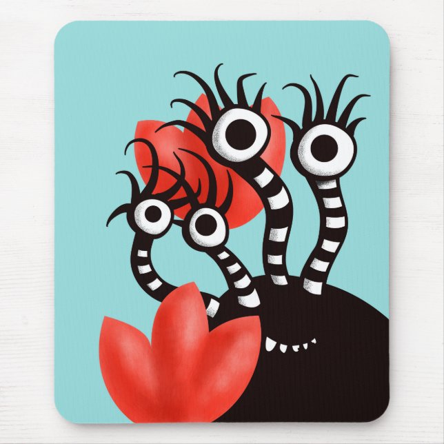 Cute Monster med fyra Ögon Abstrakt Tulips Musmatta (Framsidan)