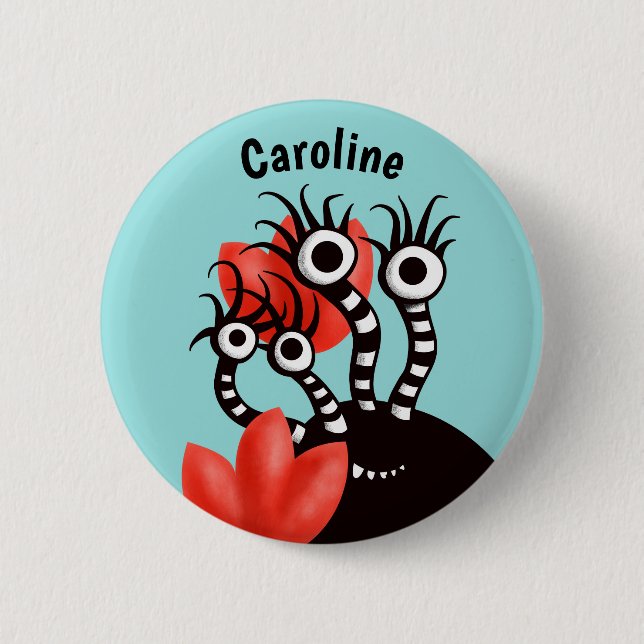 Cute Monster med fyra Ögon Abstrakt Tulips Namn Knapp (Framsida)