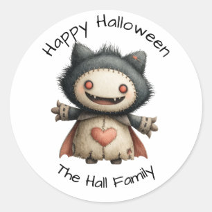 Cute Monster med "Happy halloween" och Namn Runt Klistermärke
