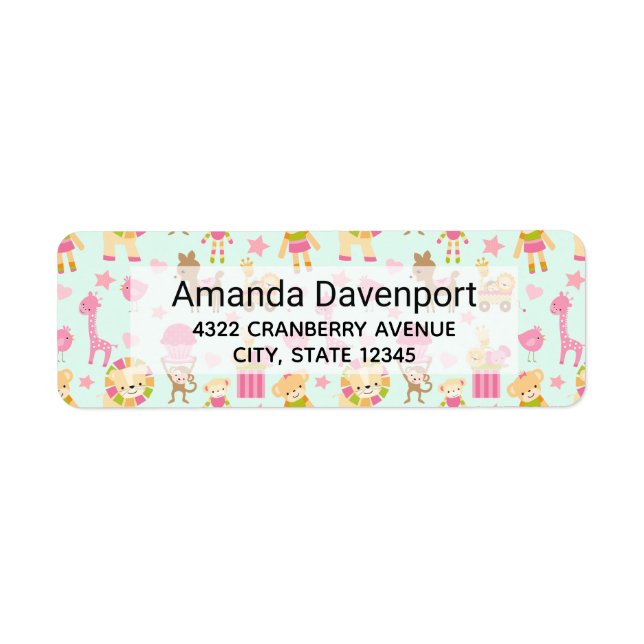 Cute Mönster med märkning av djur och Leksaker Returadress Etikett (Framsidan)