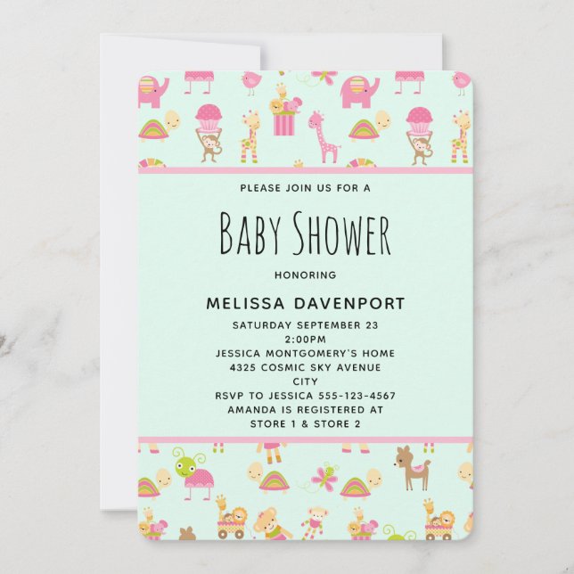 Cute Mönster med Nursery Animals Baby Shower Inbjudningar (Framsida)
