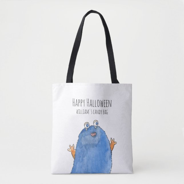 Cute Monster Monogram Anpassningsbar Halloween Tot Tygkasse (Framsida)