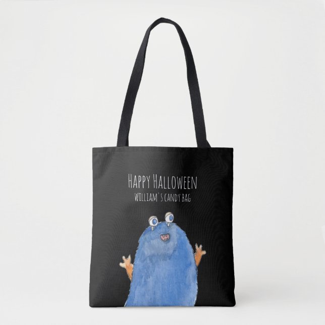 Cute Monster Monogram Anpassningsbar Halloween Tot Tygkasse (Framsida)