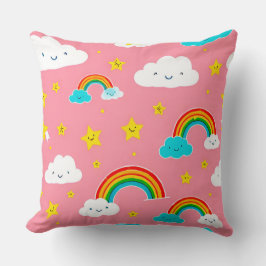 Cute Mönster of Clouds with Rainbows Kudde