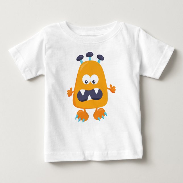 Cute Monster, Orange Monster, Horns, Funny Monster T Shirt (Framsida)