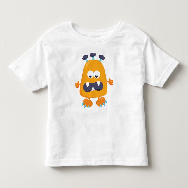 Cute Monster, Orange Monster, Horns, Funny Monster T Shirt (Framsida)