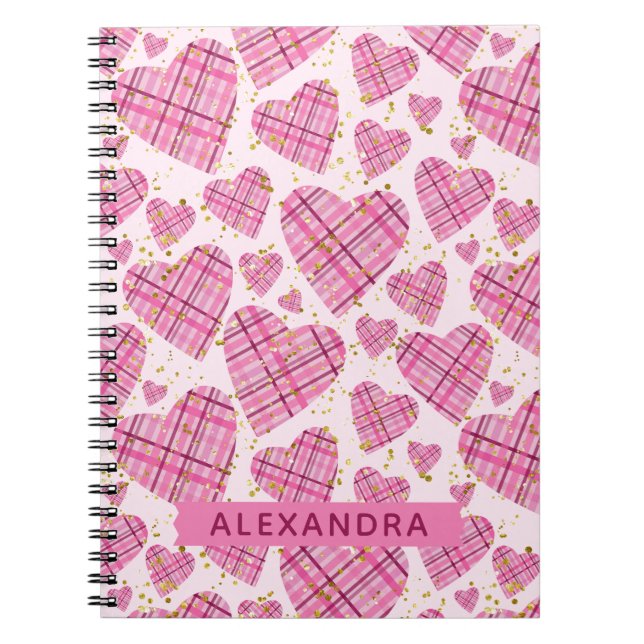 Cute Mönster Pput Rosa Hearts Faux Glitter Namn Anteckningsbok (Framsidan)
