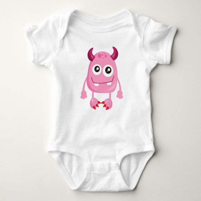 Cute Monster, Rosa Monster, finansmonster, horn T Shirt (Framsida)