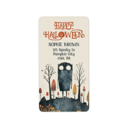 Cute Monster Spooky Autumn Scenery Happy halloween Adressetikett