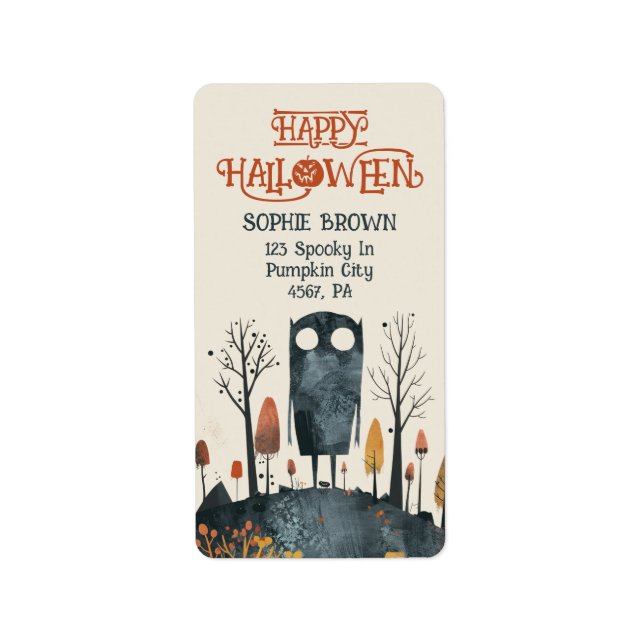 Cute Monster Spooky Autumn Scenery Happy halloween Adressetikett (Framsidan)