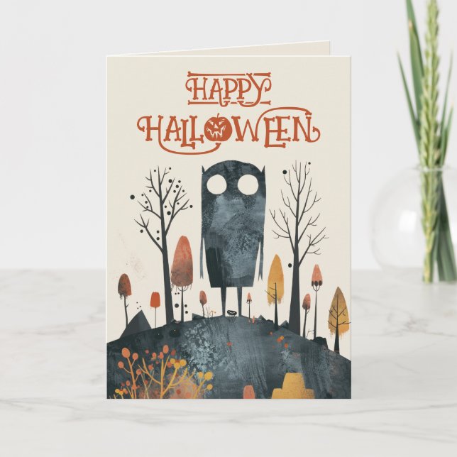 Cute Monster Spooky Fall Scenery Happy halloween Kort (Framsida)