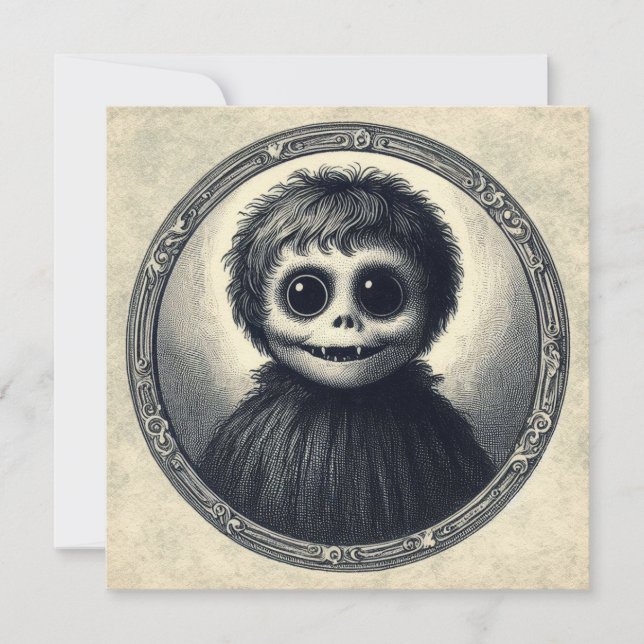 Cute Monster Spooky Horror Antique Illustration Kort (Framsida)