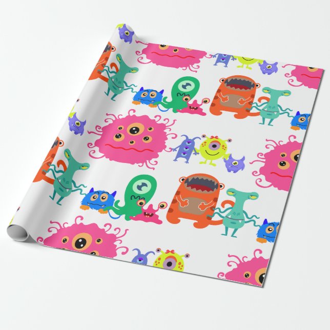 Cute Monster Wrapping Papper Presentpapper (Utrullad)