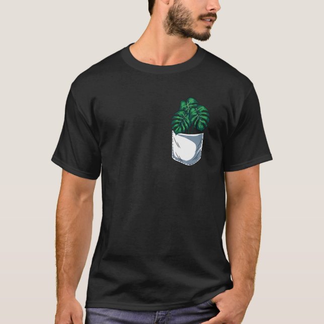 Cute Monstera Plant Pocket Monstera T Shirt (Framsida)