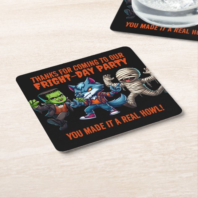 Cute Monsterrial Fright Day Halloween fest Underlägg Papper Kvadrat (Vinklad)