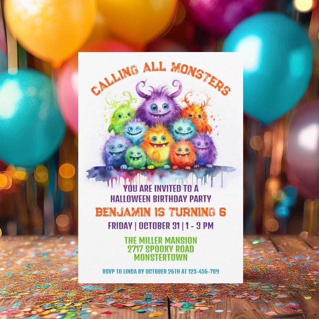 Cute Monsters Barns födelsedag-partiinbjudan Inbjudningar (Skapare uppladdad)