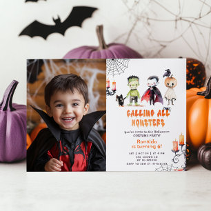 Cute Monsters Costume party pojkfödelsedag Inbjudningar