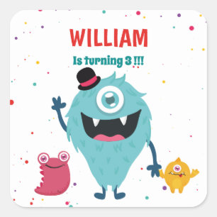Cute Monsters Editable Party Dekoration Fyrkantigt Klistermärke