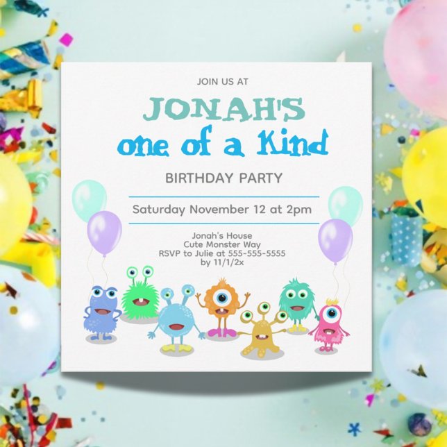 Cute Monsters en sorts födelsedagsinbjudan Inbjudningar (Cute Little Monsters Photo Birthday Party Invitation)