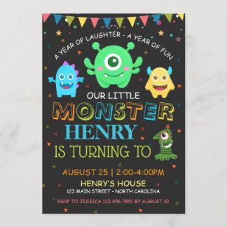 Cute monsters första födelsedag Anpassa OSA Inbjudningar