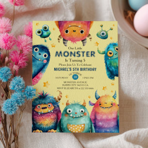 Cute Monsters Gender Neutral Barns födelsedag Part Inbjudningar