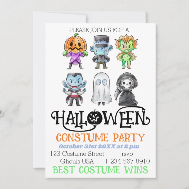 Cute Monsters Halloween Costume Party Inbjudningar (Framsida)