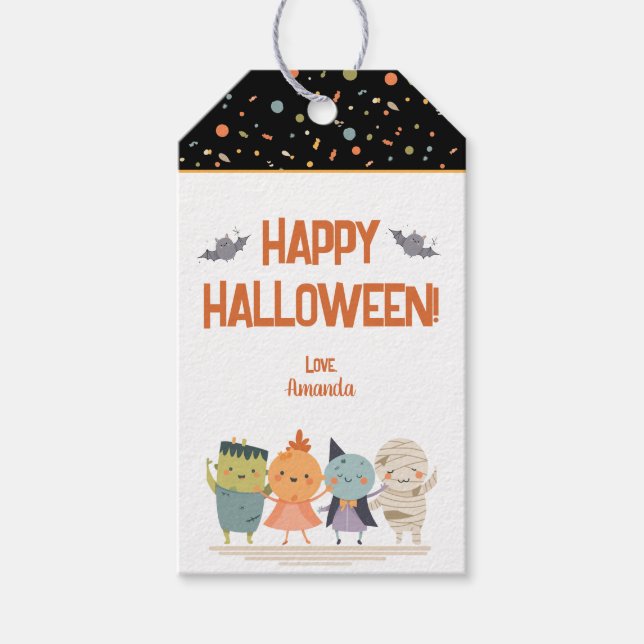 Cute Monsters Halloween-favoriter Presentetikett (Framsidan)