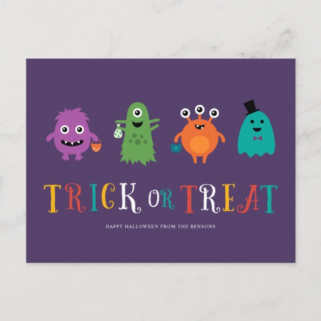 Cute Monsters Halloween-vykort Vykort (Framsida)