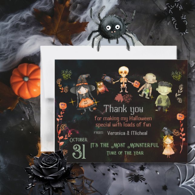 Cute Monsters happy halloween Tack Kort (Happy Halloween Cute Monsters Thank You Card)