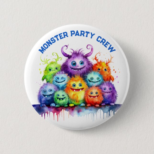 Cute Monsters Kids Birthday Party Crew Knapp (Framsida)